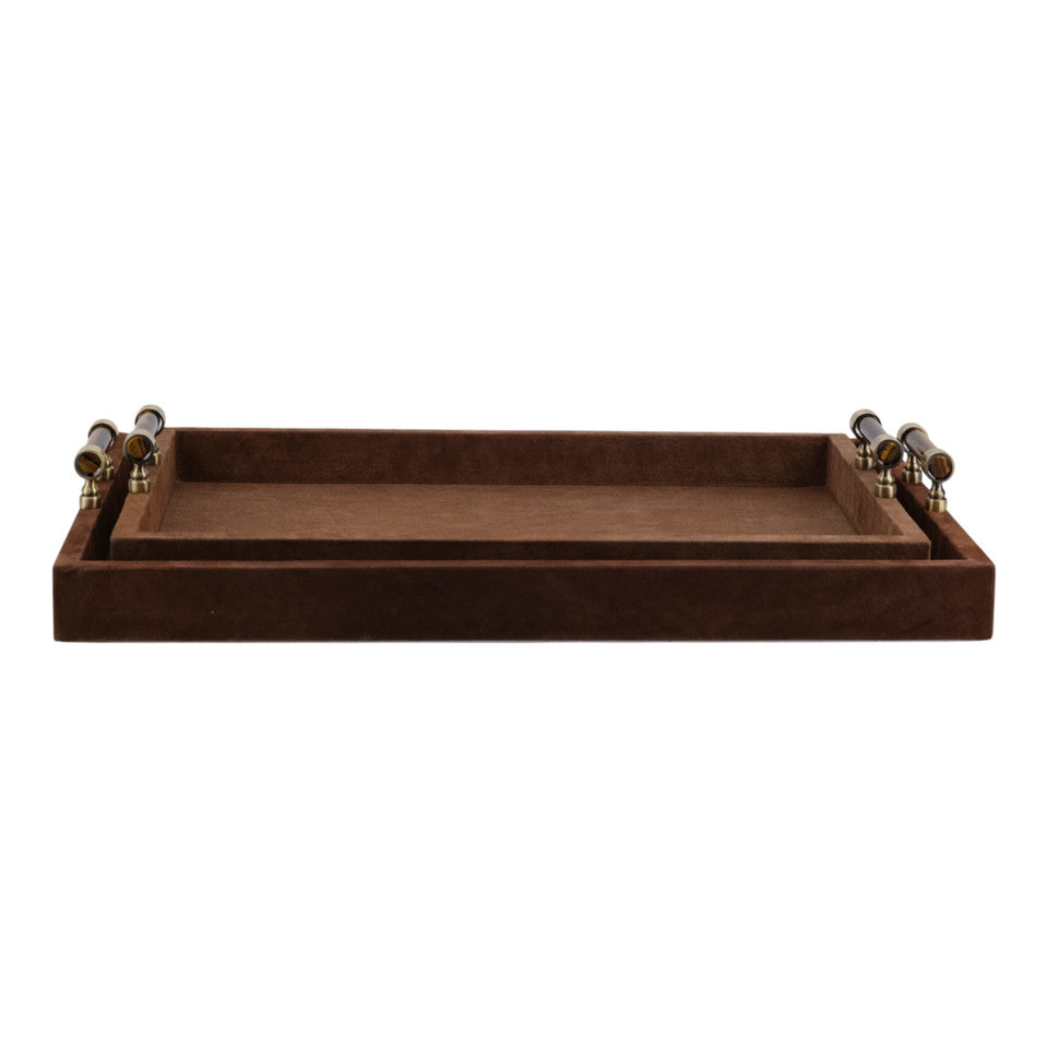 S/2 18/20" Winston Brown Suede/Tigers Eye Hardware Trays