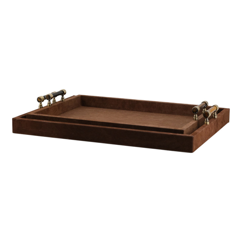 S/2 18/20" Winston Brown Suede/Tigers Eye Hardware Trays