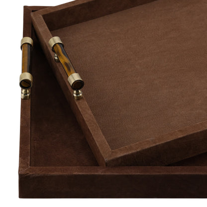 S/2 18/20" Winston Brown Suede/Tigers Eye Hardware Trays