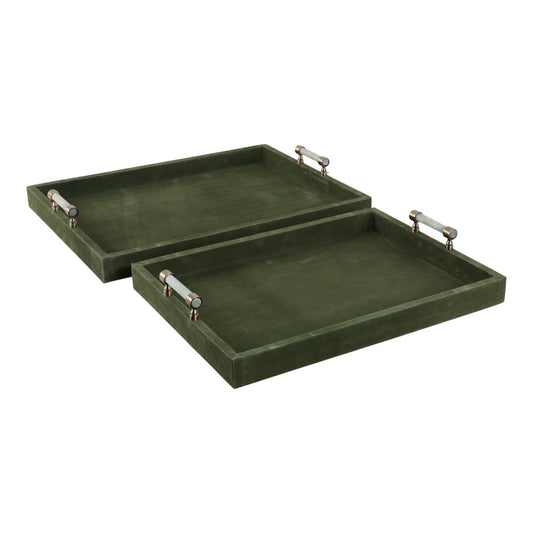 Aubrina Green Suede/Stone Hardware Trays Set of 2 (18"/20")