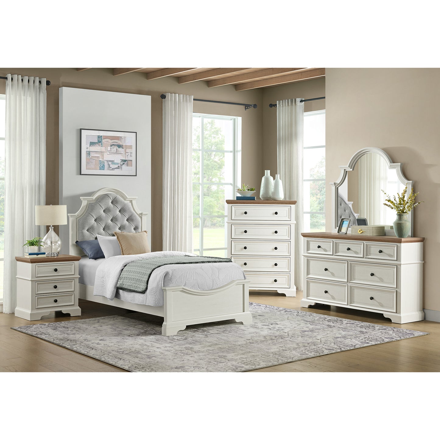 Eastwood Youth Upholstered Bed in Off-White