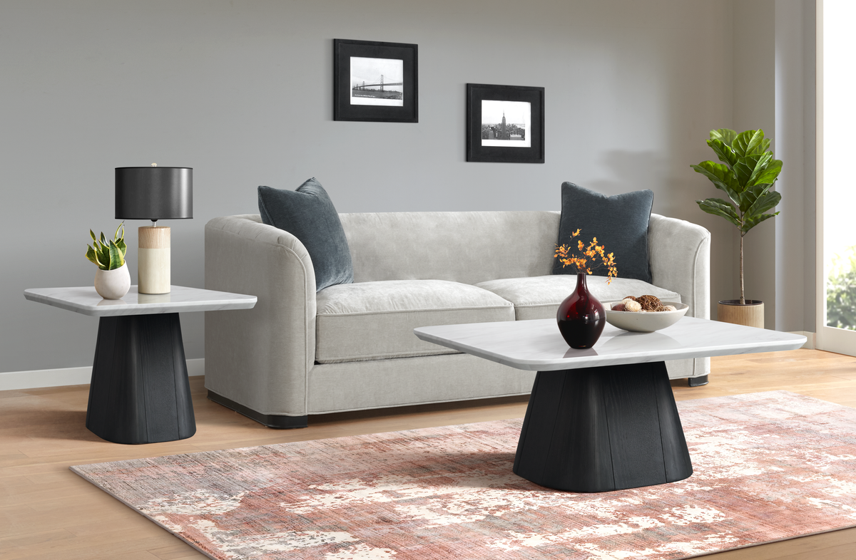 Edison 2Pc Occasional Table Set In White And Black-Coffee Table & End Table