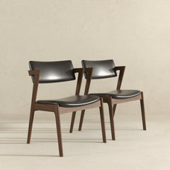 Sillas de comedor Edwin Mid Century Modern de cuero vegano negro (juego de 2)