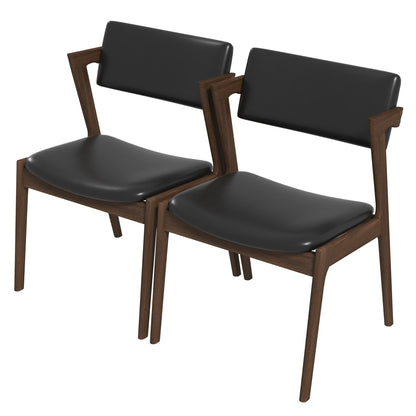 Sillas de comedor Edwin Mid Century Modern de cuero vegano negro (juego de 2)