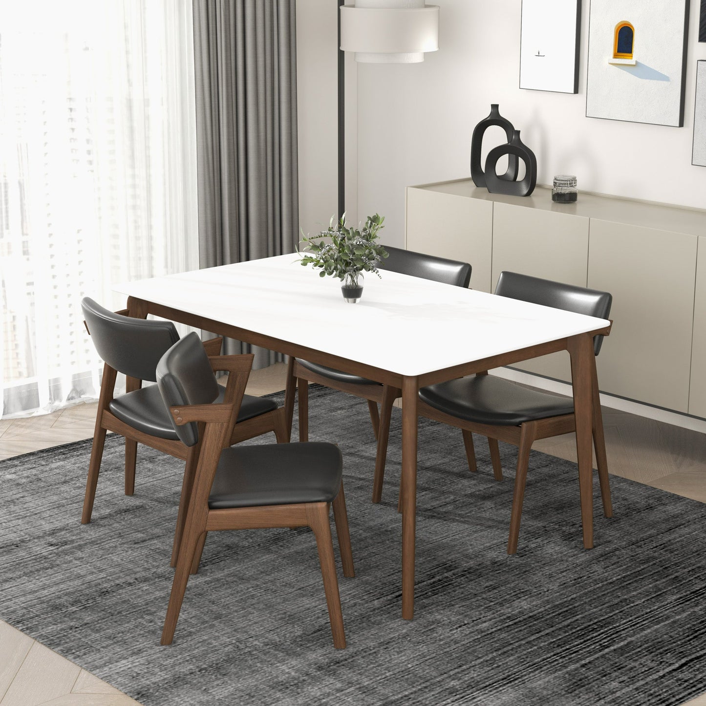 Sillas de comedor Edwin Mid Century Modern de cuero vegano negro (juego de 2)