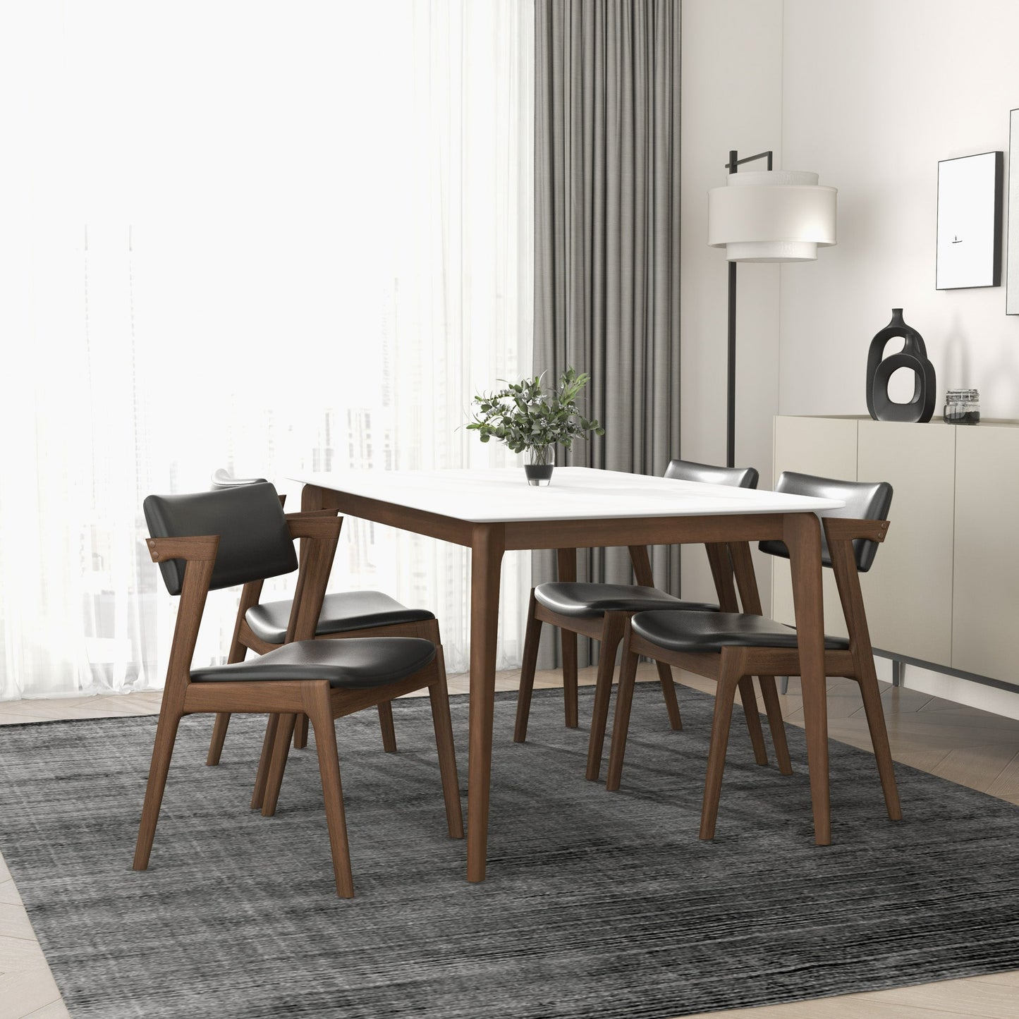 Sillas de comedor Edwin Mid Century Modern de cuero vegano negro (juego de 2)
