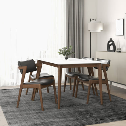 Sillas de comedor Edwin Mid Century Modern de cuero vegano negro (juego de 2)