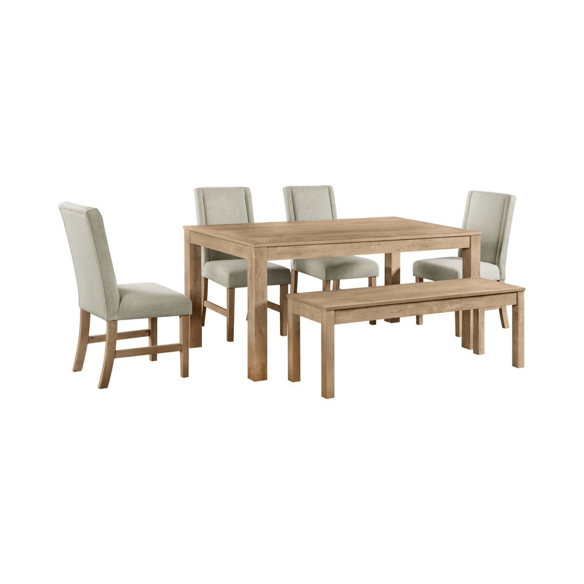 Eleanor 6PC Standard Height Dining Set in Brown-Table, Four Chairs & Bench