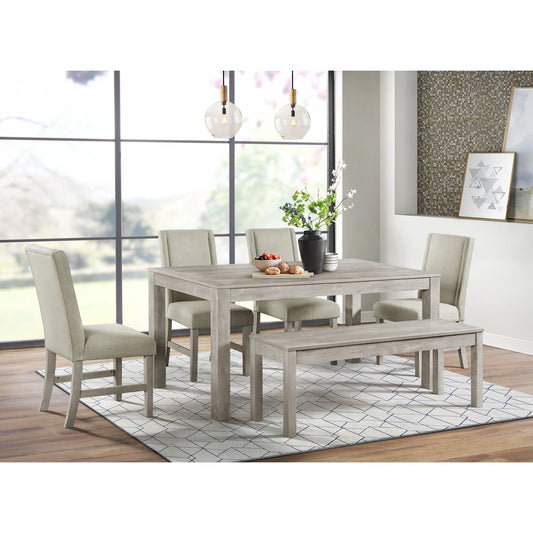 Eleanor 6PC Standard Height Dining Set in White-Rectangular Table, Four Chairs & Bench