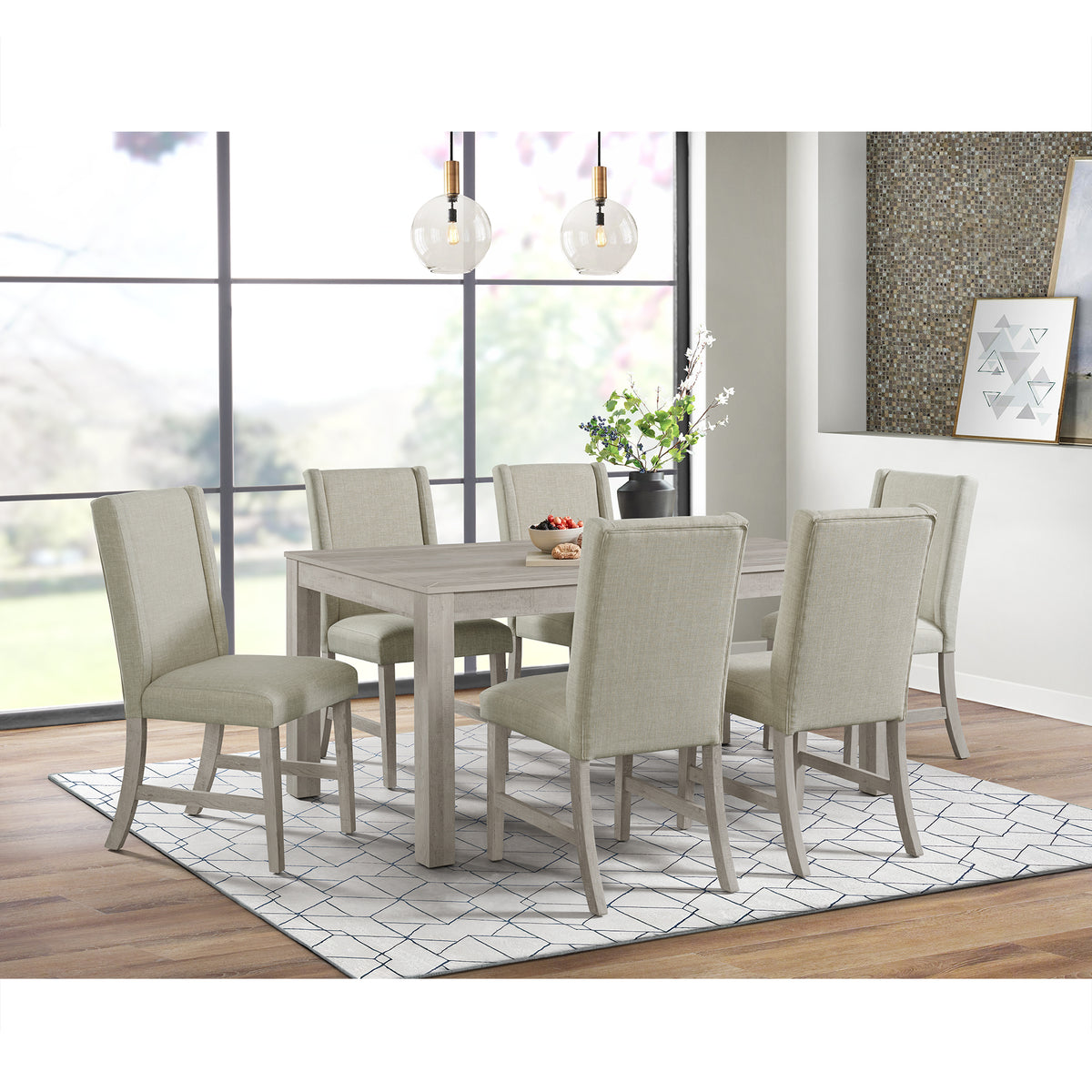 Eleanor 7Pc Standard Height Dining Set In White-Rectangular Table And Six Chairs