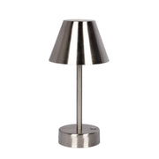 Lámpara de mesa LED recargable Elegance, níquel cepillado, interruptor táctil LED