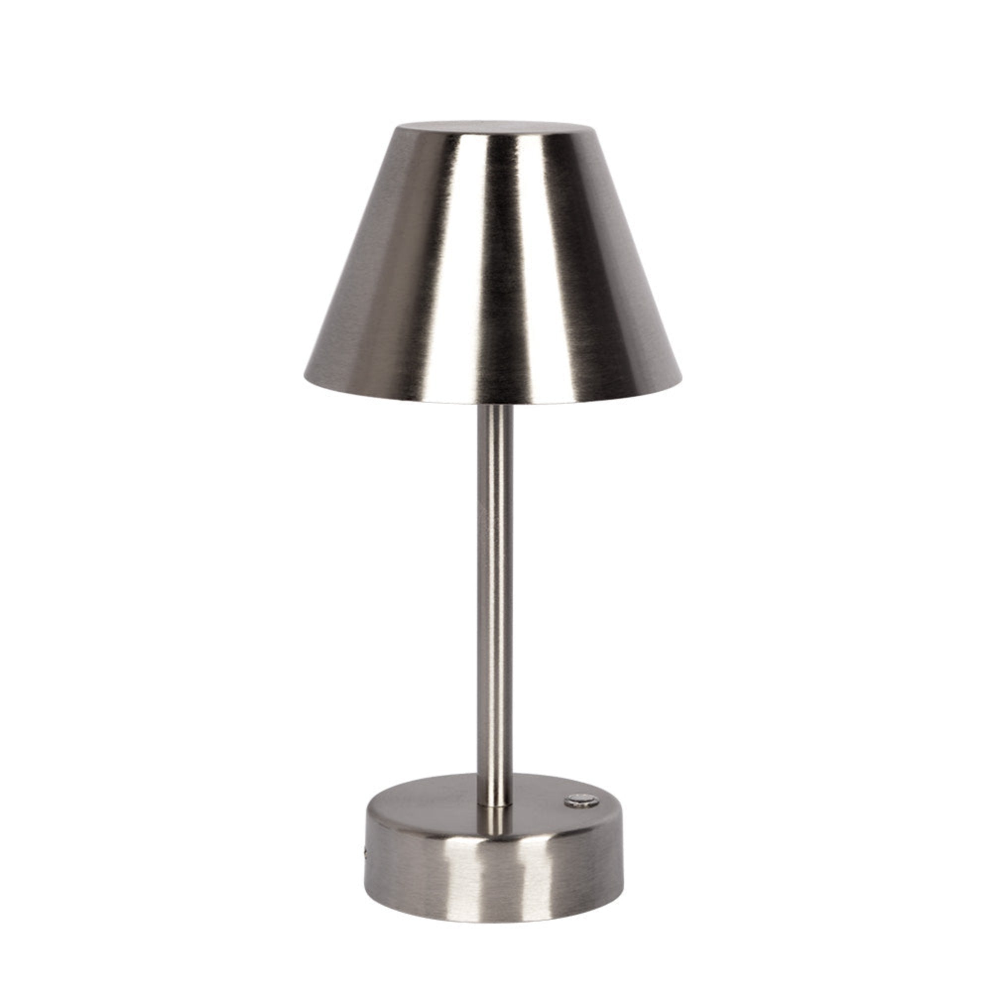 Lámpara de mesa LED recargable Elegance, níquel cepillado, interruptor táctil LED