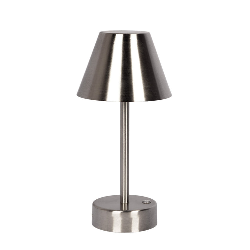Lámpara de mesa LED recargable Elegance, níquel cepillado, interruptor táctil LED