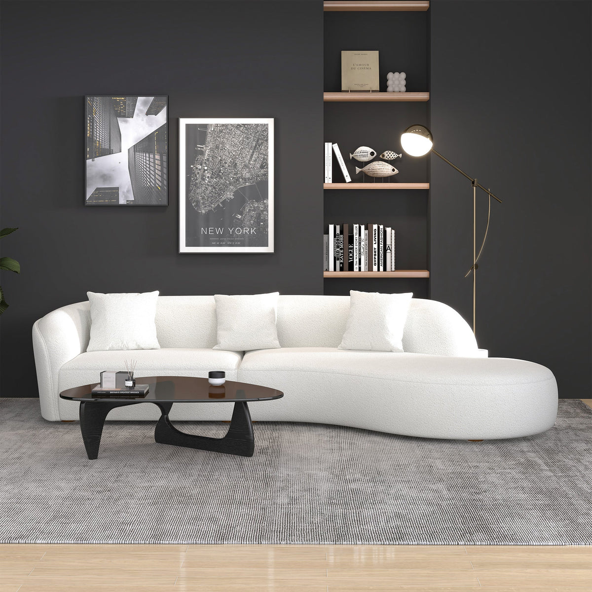 Elijah  Beige Japandi Style Curvy Sectional Sofa 126"