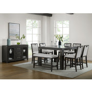 Elodie 8PC Counter Height Dining Set in Charcoal-Table, Six Chairs & Bench