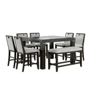 Elodie 8PC Counter Height Dining Set in Charcoal-Table, Six Chairs & Bench