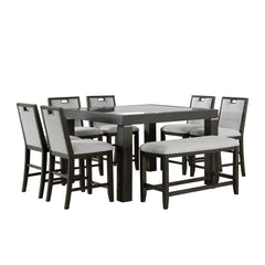 Elodie 8PC Counter Height Dining Set in Charcoal-Table, Six Chairs & Bench