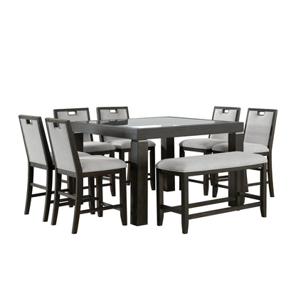 Elodie 8PC Counter Height Dining Set in Charcoal-Table, Six Chairs & Bench