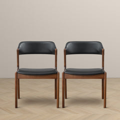 Silla de comedor Enzo de cuero negro (juego de 2)