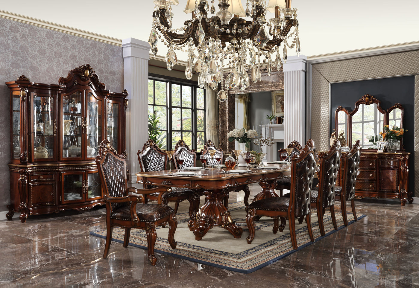 Mesa de comedor Picardy de 120" de largo con juego de hojas extraíbles