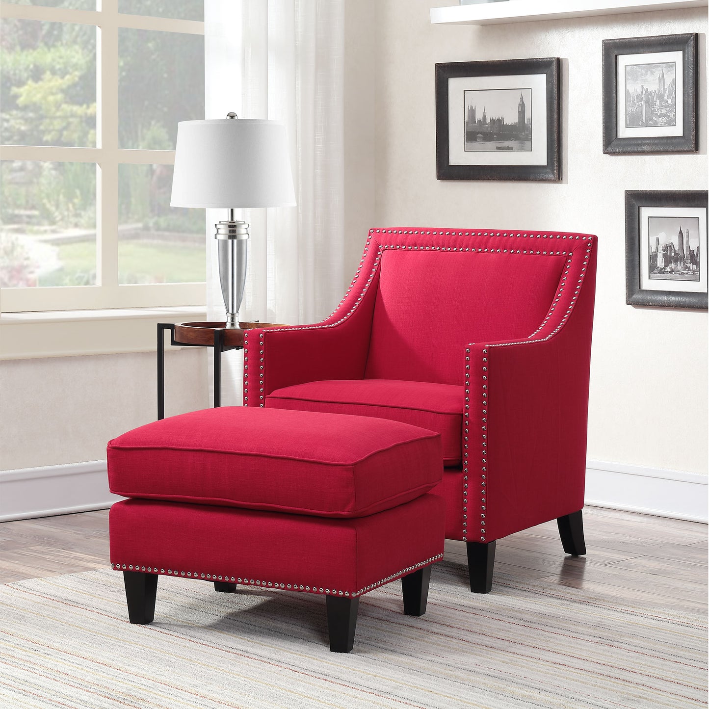 Erica 497 Ottoman W/Chrome Nail Heirloom Berry (ISTA 3)