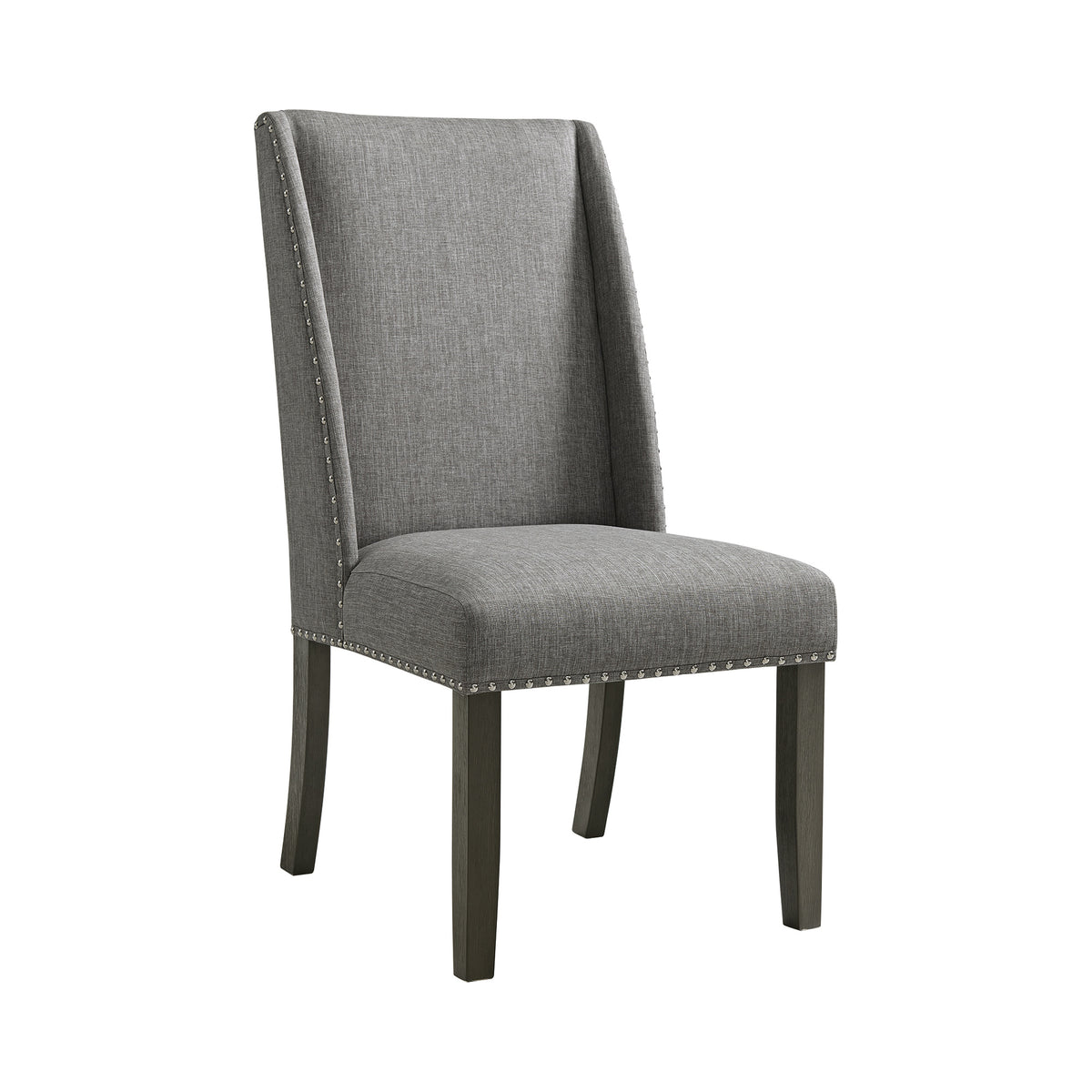 Everdeen Side Chair  W/ Grey Fabric And Nail Heads In Charcoal (2 Per Carton)