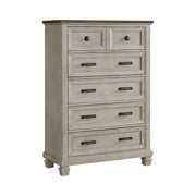 Farmington 5-Drawer Chest In Medium Brown And Washed Stone