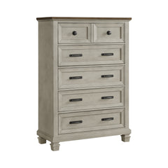 Farmington King 4PC Bedroom Set with 2 Nightstands & Chest in Medium Brown and Washed Stone