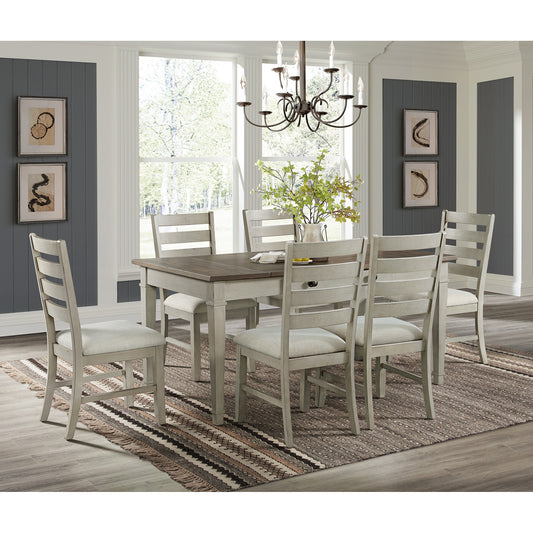 Farmington 7PC Standard Height Dining Set in Medium Brown and Washed Stone-Rectangular Table and Six Chairs