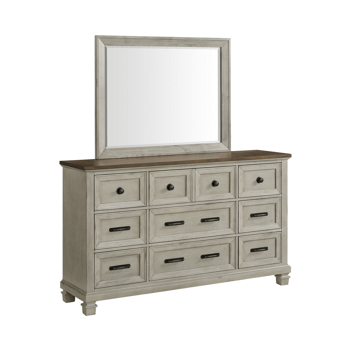 Farmington Dresser And Mirror Set In Medium Brown And Washed Stone
