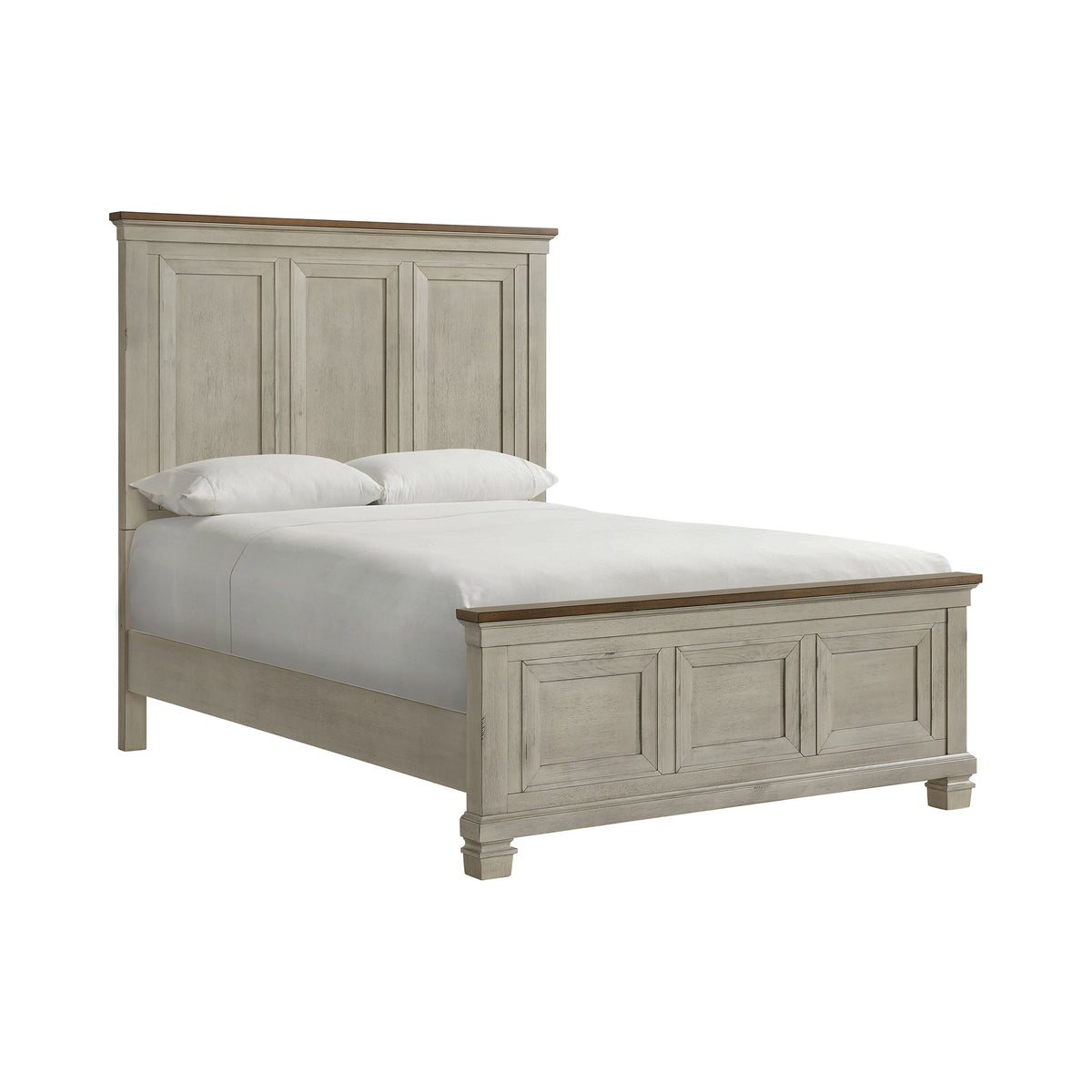 Farmington Queen Panel 5Pc Bedroom Set In Medium Brown And Washed Stone
