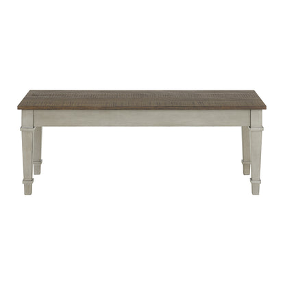 Farmington Storage Dining Bench in Medium Brown and Washed Stone