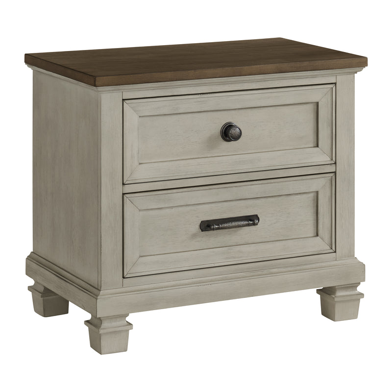 Farmington 2-Drawer Nightstand With Usb In Medium Brown And Washed Stone