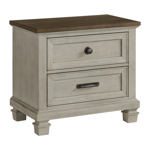 Farmington 2-Drawer Nightstand With Usb In Medium Brown And Washed Stone