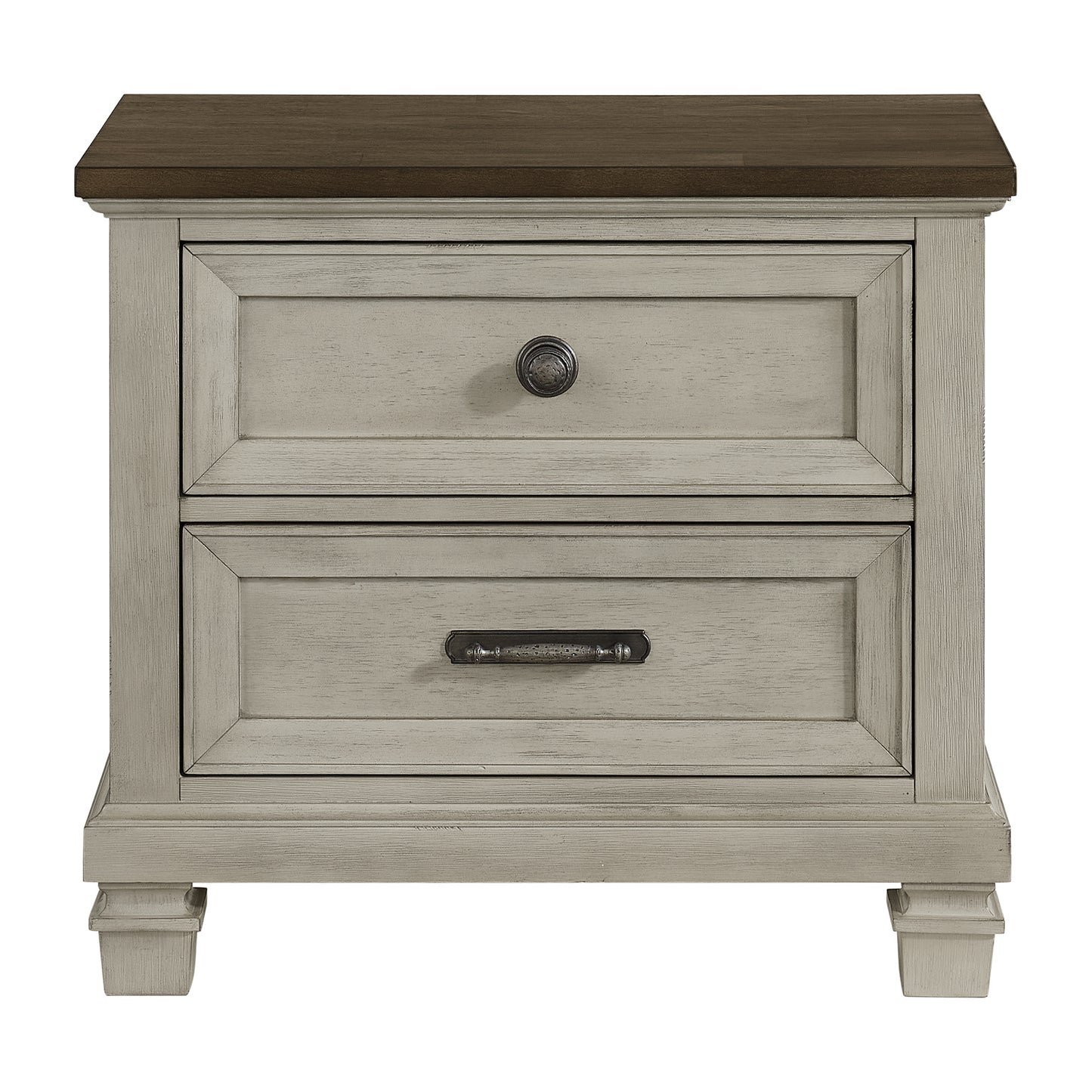 Farmington 2-Drawer Nightstand with USB in Medium Brown and Washed Stone