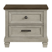 Farmington 2-Drawer Nightstand with USB in Medium Brown and Washed Stone