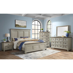 Farmington Queen Panel 5PC Bedroom Set in Medium Brown and Washed Stone