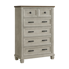 Farmington Queen Panel 5PC Bedroom Set in Medium Brown and Washed Stone