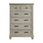 Farmington 5-Drawer Chest in Medium Brown and Washed Stone