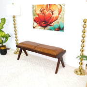 Chad Mid Century Modern Tan Leather Bench