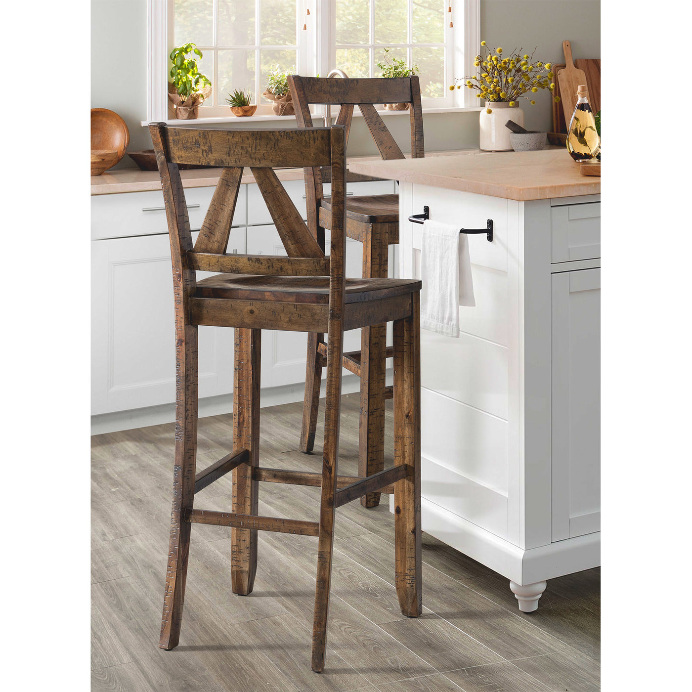 Finn 30" Bar Slat Back Stool w/Wood Seat (3A Packing) (2 Per Carton)