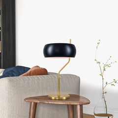 Flux Table Lamp - Gold Color Metal Base - Black Outer Shade