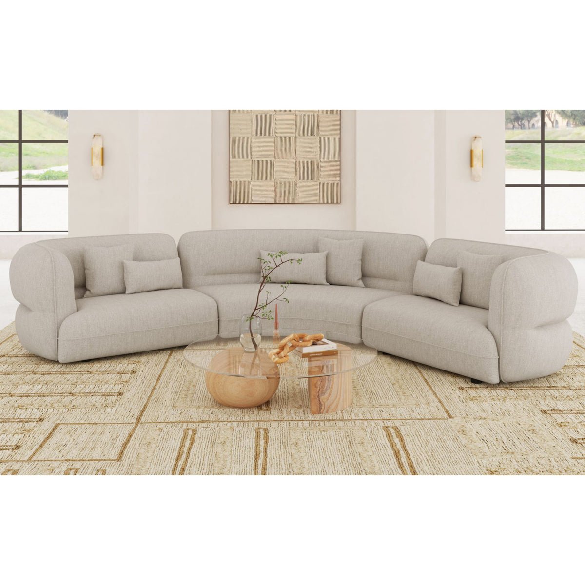 Four Seasons Sectional Set In Woolen Camel With 6 Pillows