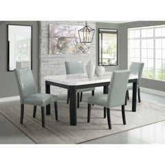 Francesca White Marble Rectangular 5PC Dining Set-Table & Four Grey PU Chairs