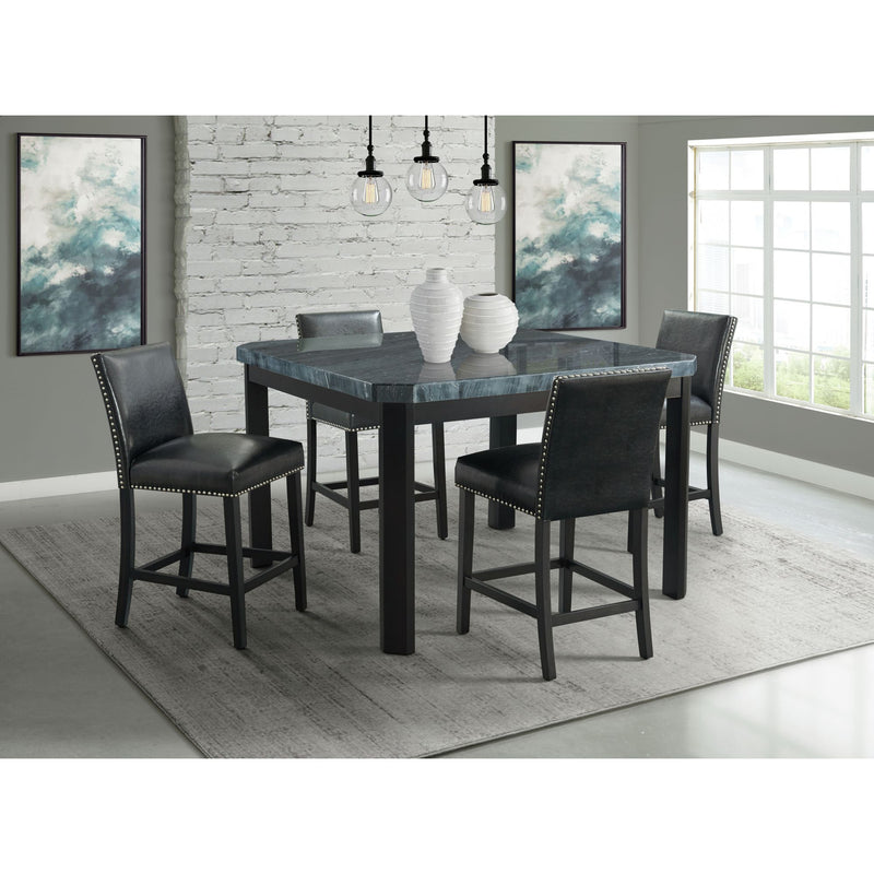 Francesca Grey Marble Square 5PC Counter Height Dining Set-Table & Four Black PU Chairs