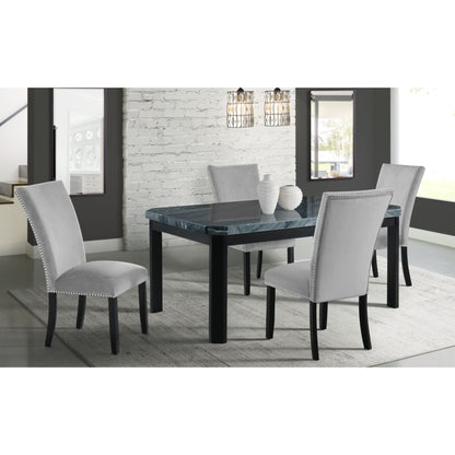 Francesca Grey Marble Rectangular 5PC Dining Set-Table & Four Grey Velvet Chairs