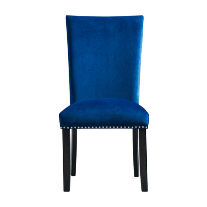 Francesca Grey Marble Rectangular 5PC Dining Set-Table & Four Blue Velvet Chairs