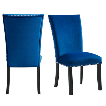 Francesca Grey Marble Rectangular 5PC Dining Set-Table & Four Blue Velvet Chairs