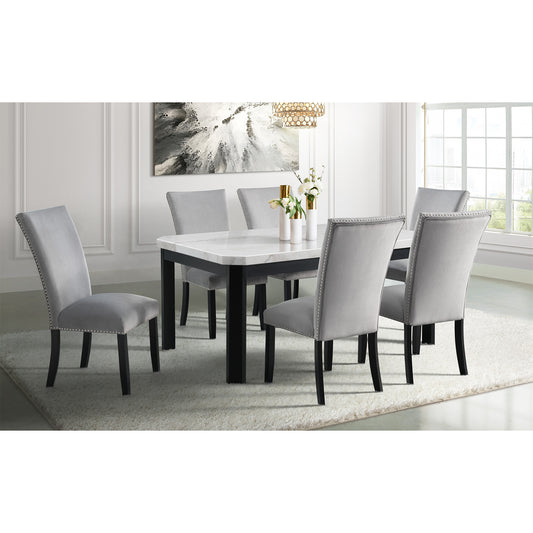 Francesca Rectangular Dining Grey Velvet Side Chair W/ Nailhead Trim (2 Per Pack)
