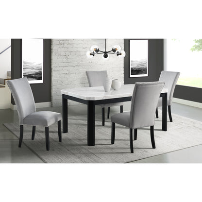 Francesca White Marble Rectangular 5PC Dining Set-Table & Four Grey Velvet Chairs
